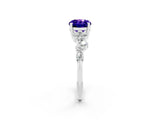 White gold Oval Cut Tanzanite Scattered Round Accent Ring with Prong Setting_38