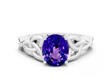 White gold Oval Cut Tanzanite Solitaire Celtic Knot Ring with Four-Prong Setting_12