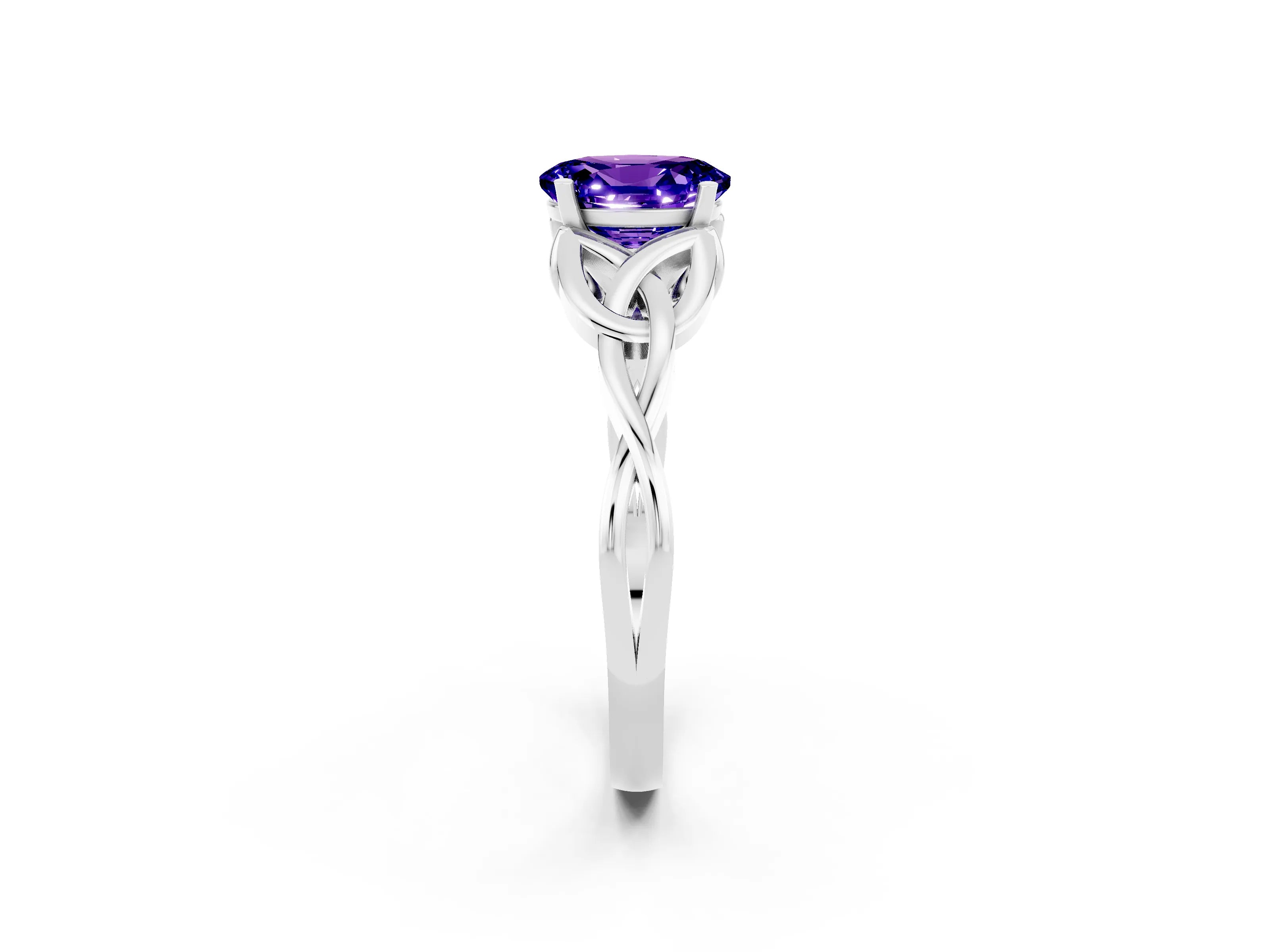 White gold Oval Cut Tanzanite Solitaire Celtic Knot Ring with Four-Prong Setting_14