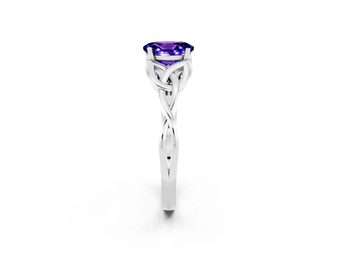 White gold Oval Cut Tanzanite Solitaire Celtic Knot Ring with Four-Prong Setting_14