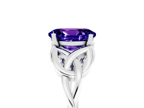 White gold Oval Cut Tanzanite Solitaire Celtic Knot Ring with Four-Prong Setting_17