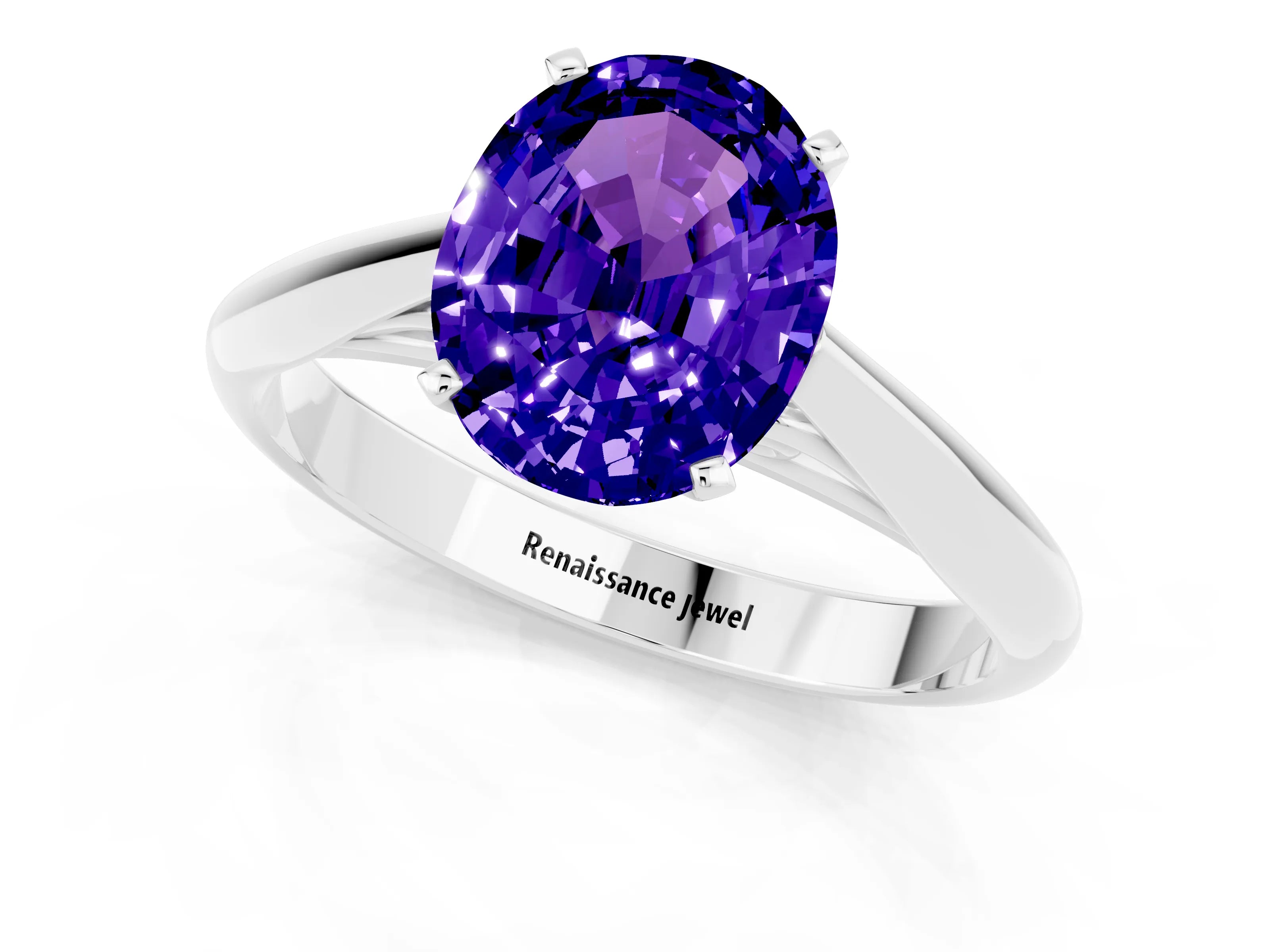 White gold Oval Cut Tanzanite Solitaire Engagement Ring with Cathedral Setting and Four-Prong Mount_13
