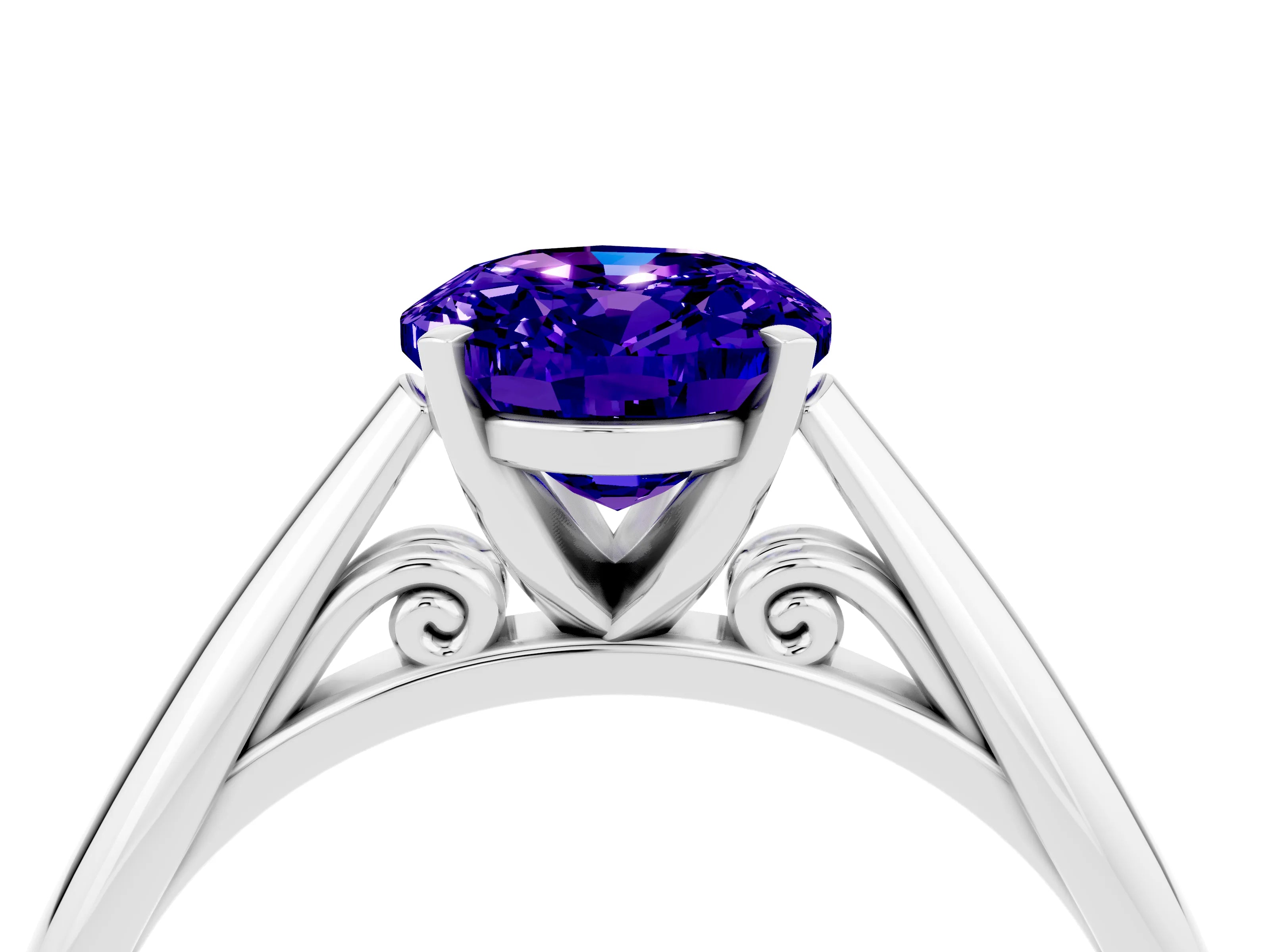 White gold Oval Cut Tanzanite Solitaire Engagement Ring with Cathedral Setting and Four-Prong Mount_16