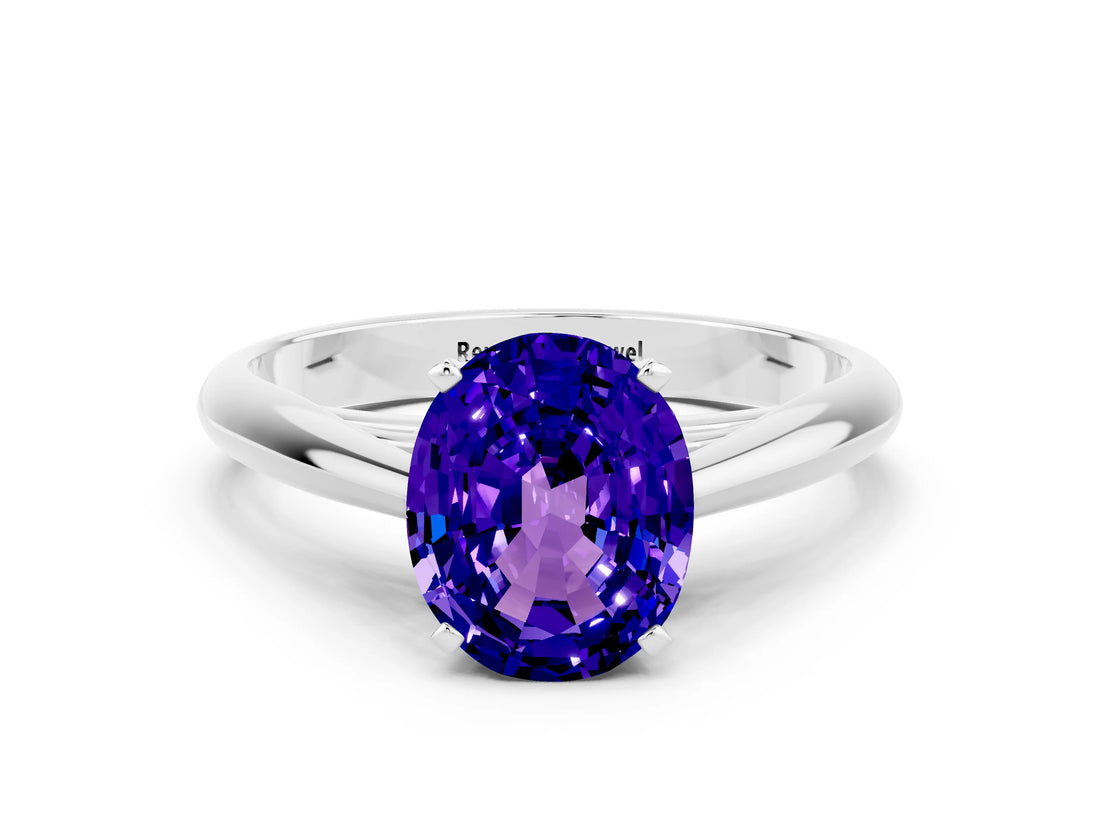 White gold Oval Cut Tanzanite Solitaire Engagement Ring with Cathedral Setting and Four-Prong Mount_18