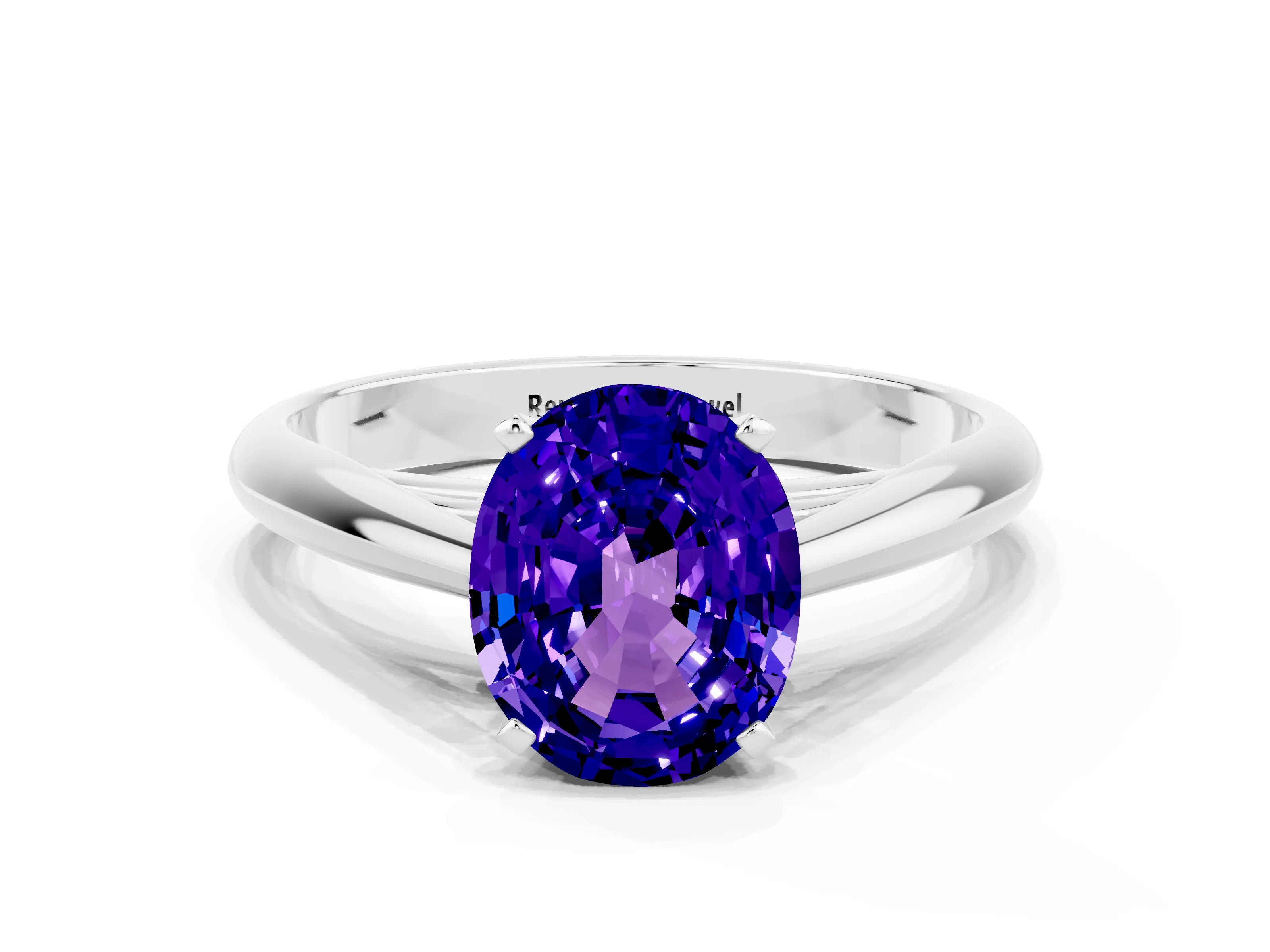 White gold Oval Cut Tanzanite Solitaire Engagement Ring with Cathedral Setting and Four-Prong Mount_24