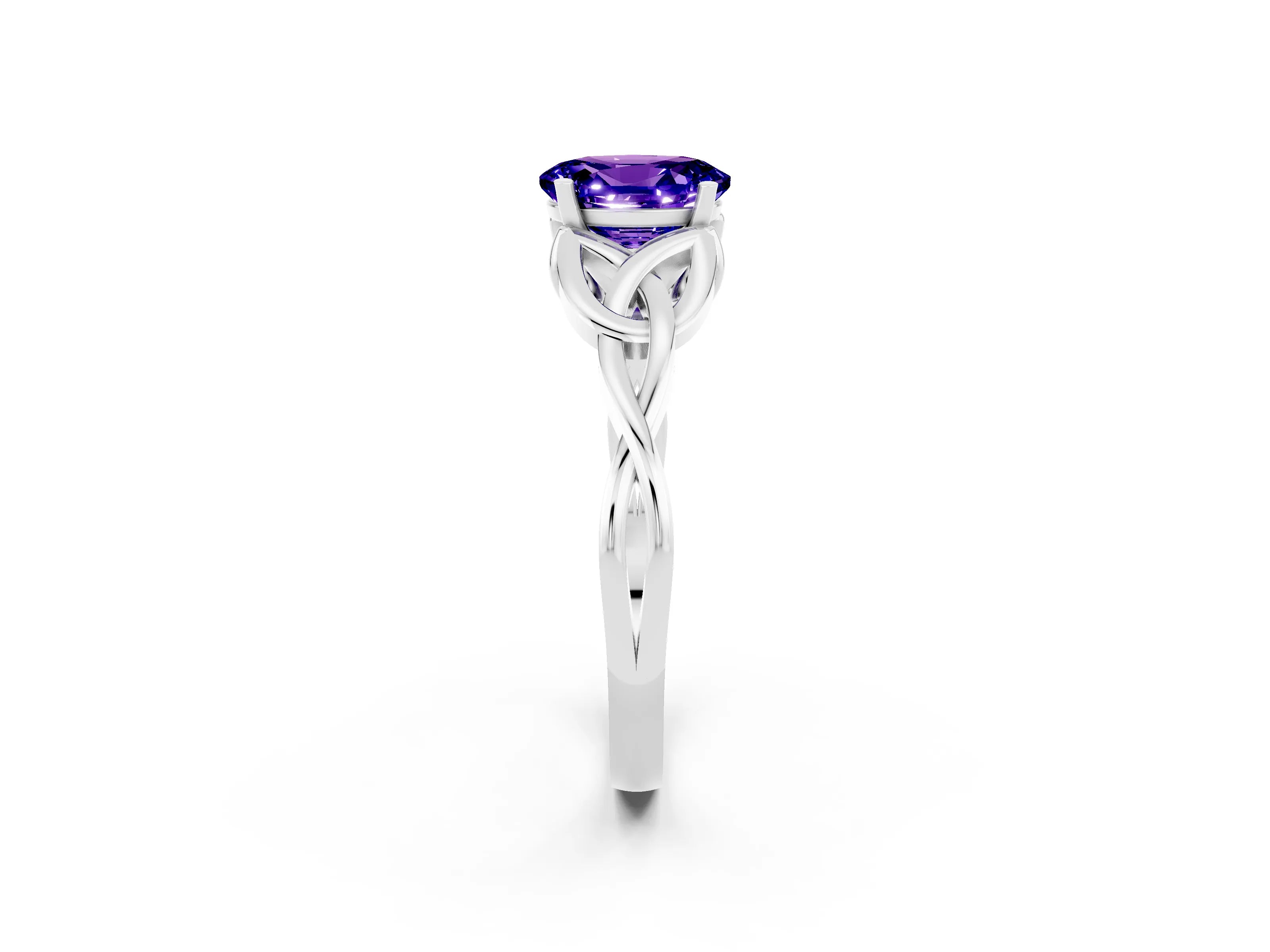 White gold Oval Cut Tanzanite Solitaire Engagement Ring with Celtic Knot Band and Four-Prong Setting_2