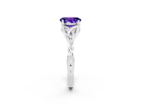 White gold Oval Cut Tanzanite Solitaire Engagement Ring with Celtic Knot Band and Four-Prong Setting_2