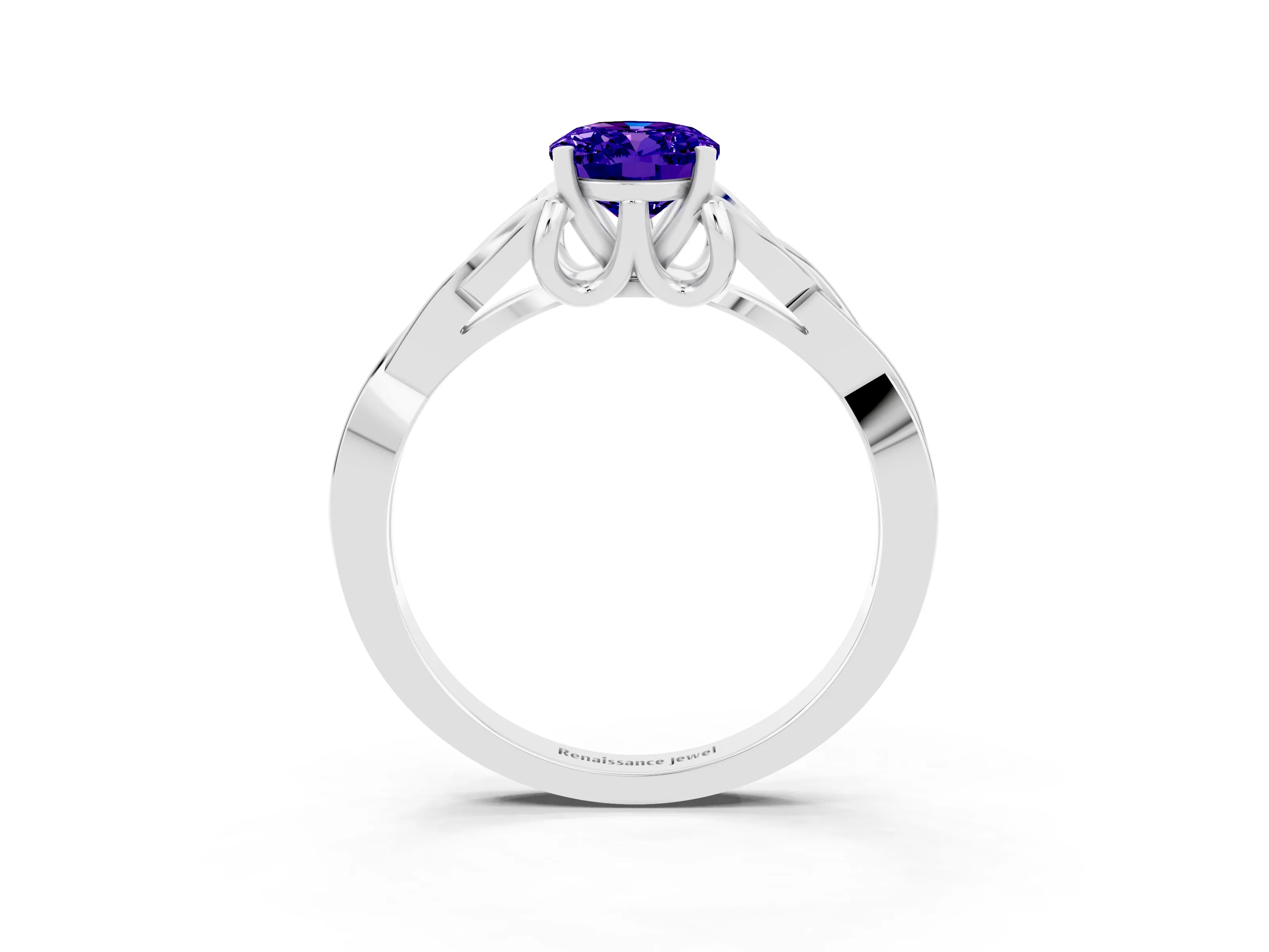 White gold Oval Cut Tanzanite Solitaire Engagement Ring with Celtic Knot Band and Four-Prong Setting_3