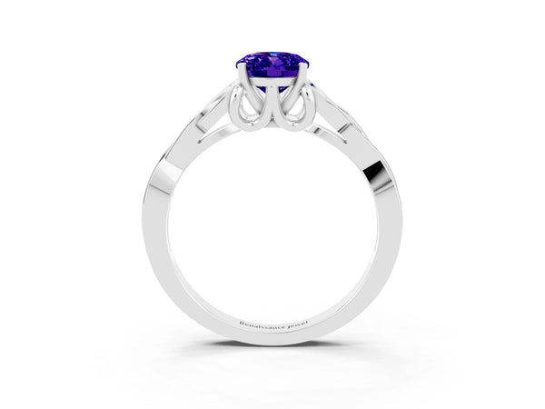 Silver Oval Cut Tanzanite Solitaire Engagement Ring with Celtic Knot Band and Four-Prong Setting
