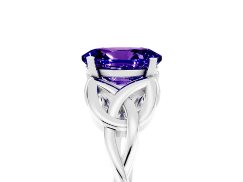 White gold Oval Cut Tanzanite Solitaire Engagement Ring with Celtic Knot Band and Four-Prong Setting_5