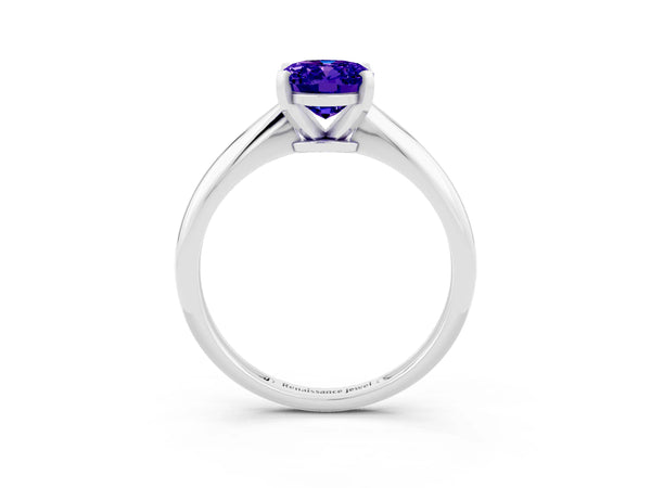 White gold Oval Cut Tanzanite Solitaire Engagement Ring with Classic Band and Four-Prong Setting