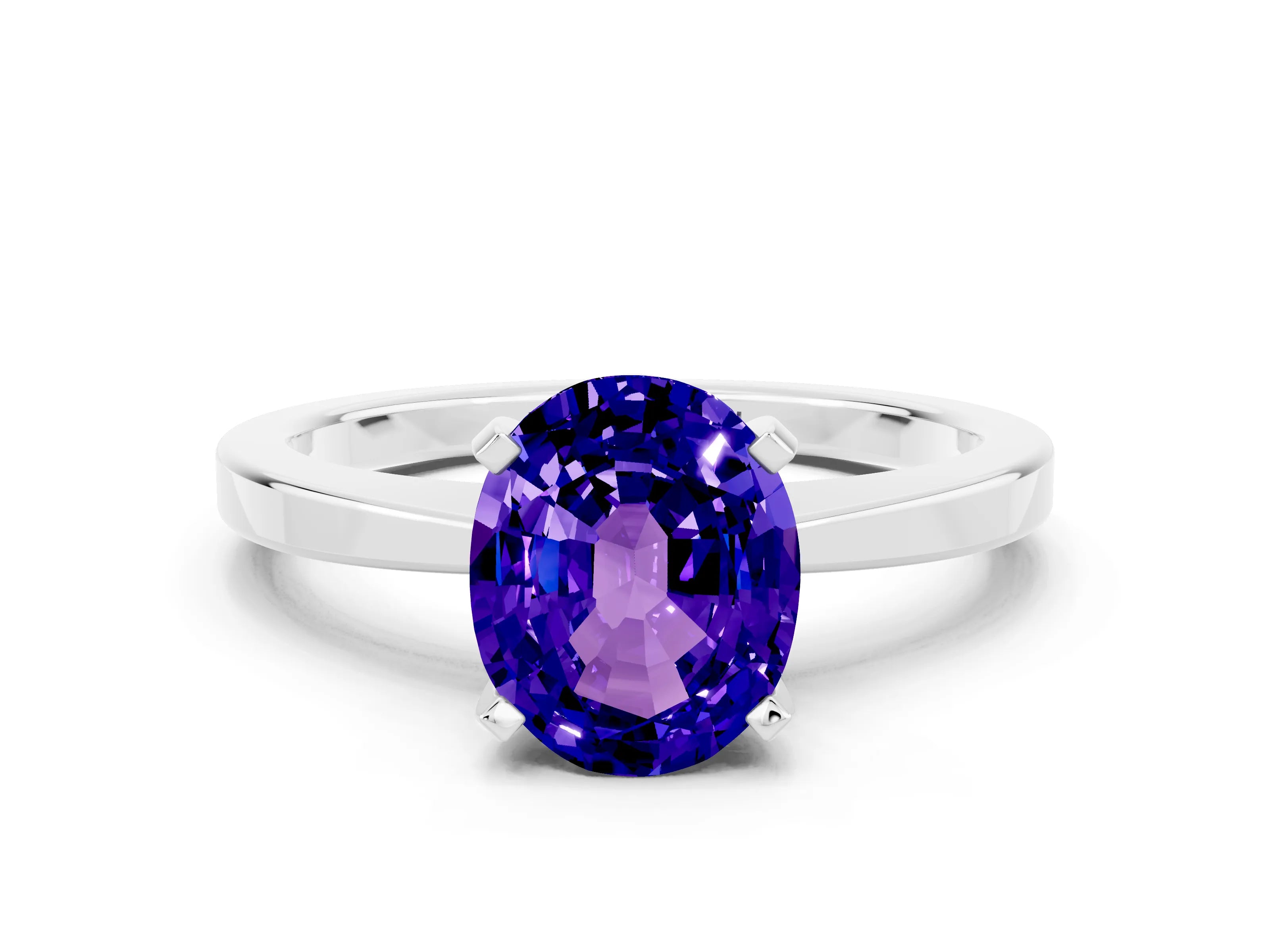 White gold Oval Cut Tanzanite Solitaire Engagement Ring with Classic Band and Four-Prong Setting_42