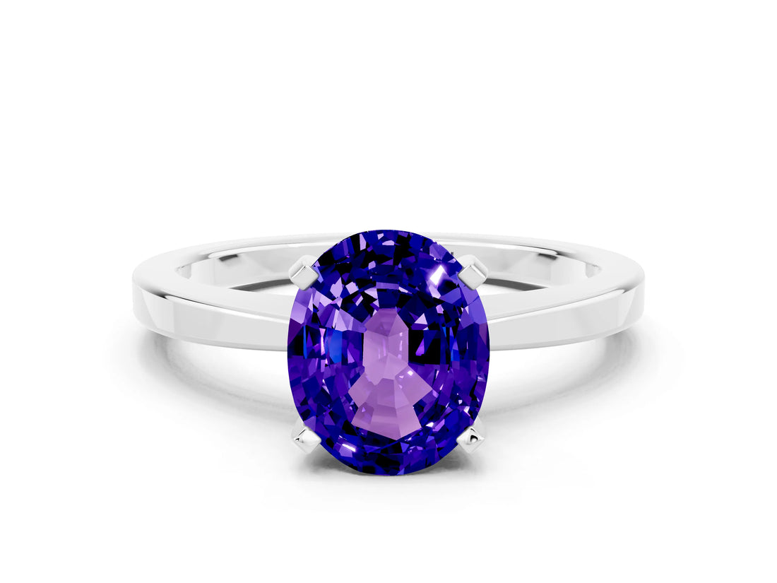 White gold Oval Cut Tanzanite Solitaire Engagement Ring with Classic Band and Four-Prong Setting_42