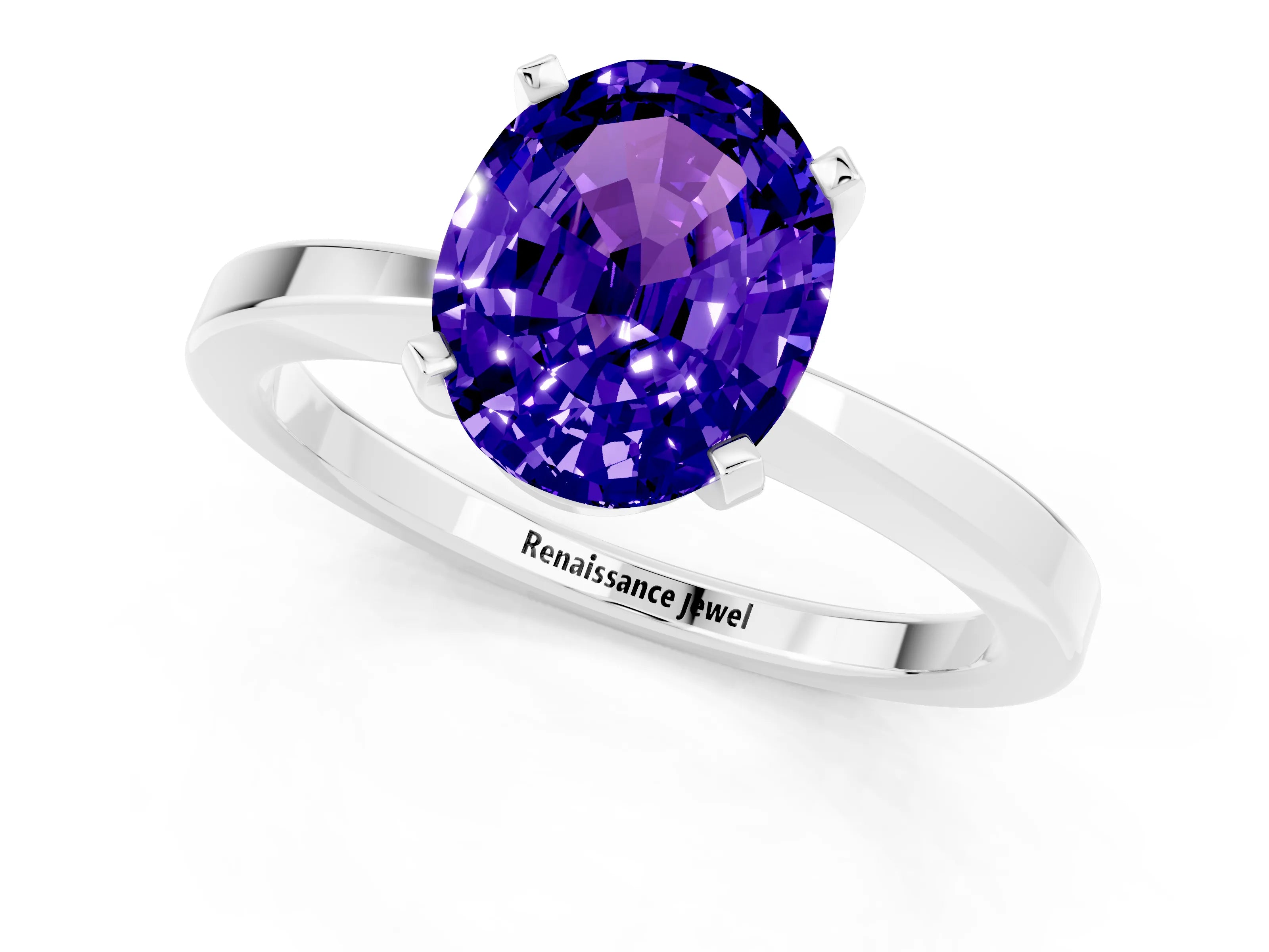 White gold Oval Cut Tanzanite Solitaire Engagement Ring with Classic Band and Four-Prong Setting_43