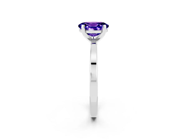 Silver Oval Cut Tanzanite Solitaire Engagement Ring with Classic Band and Four-Prong Setting