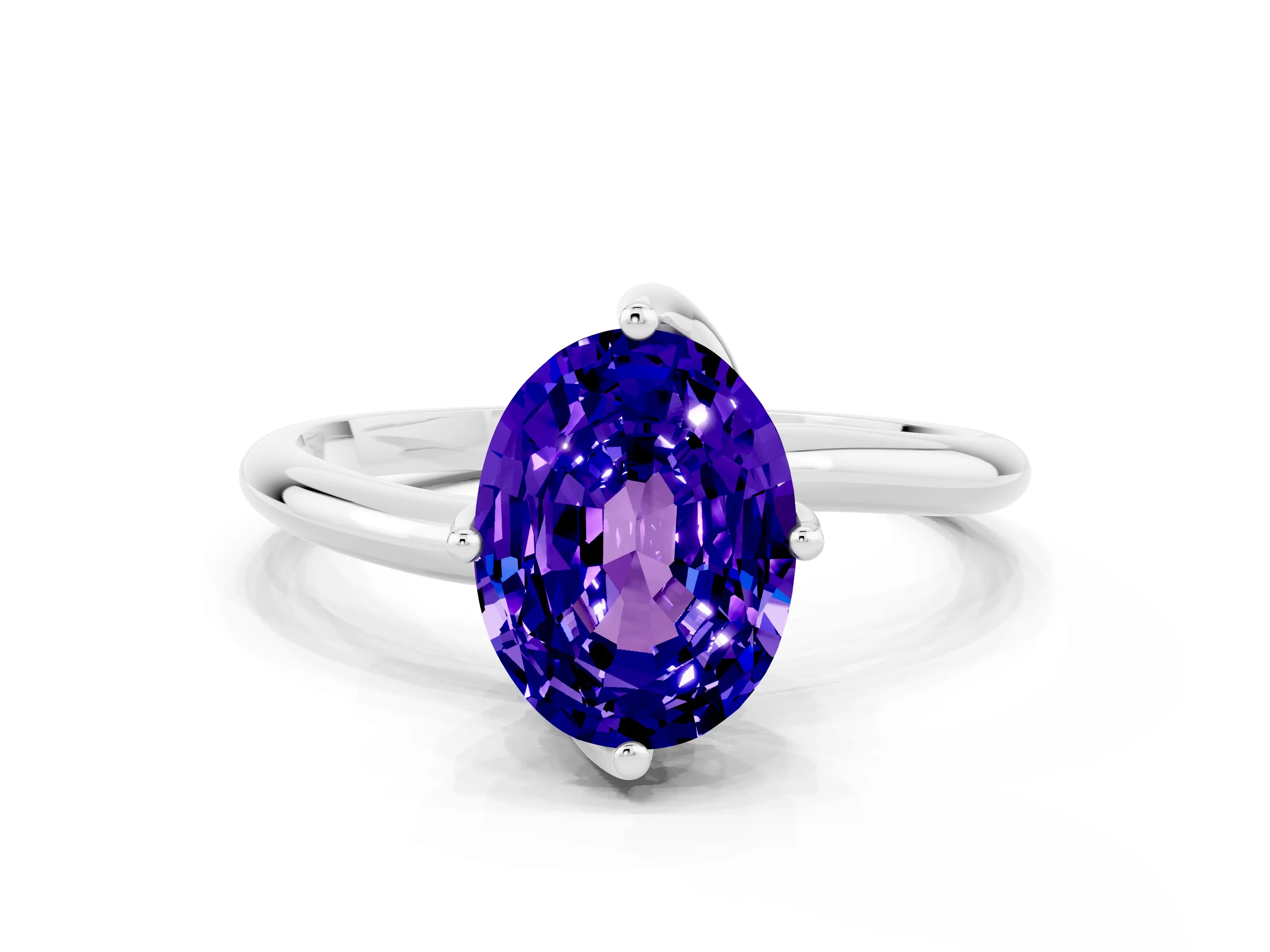 White gold Oval Cut Tanzanite Solitaire Engagement Ring with Four-Prong Setting and Classic Band_12