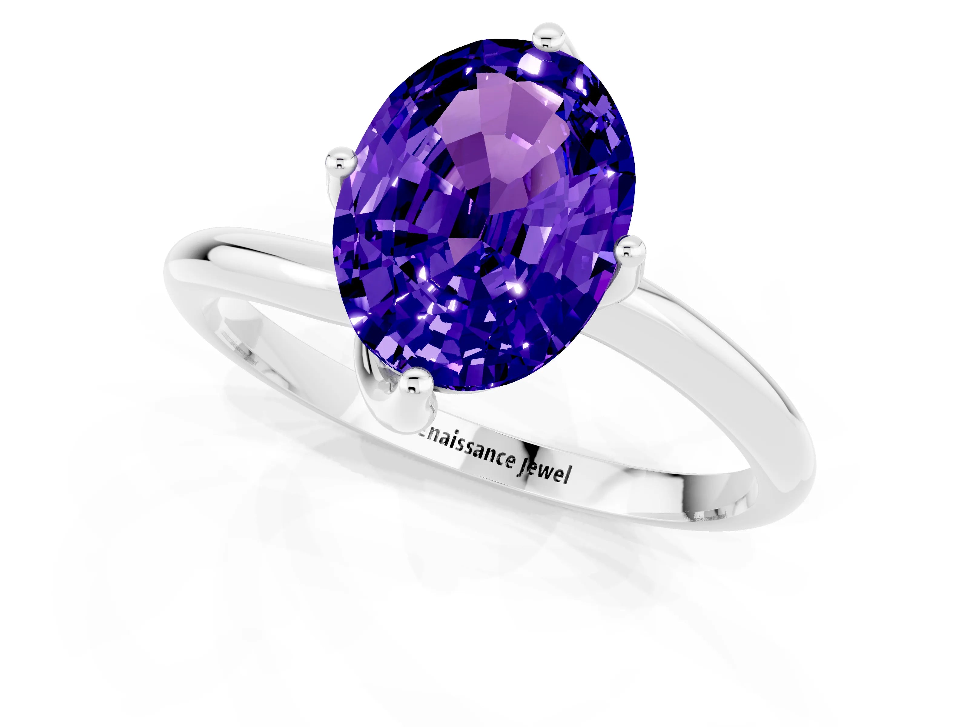 White gold Oval Cut Tanzanite Solitaire Engagement Ring with Four-Prong Setting and Classic Band_13