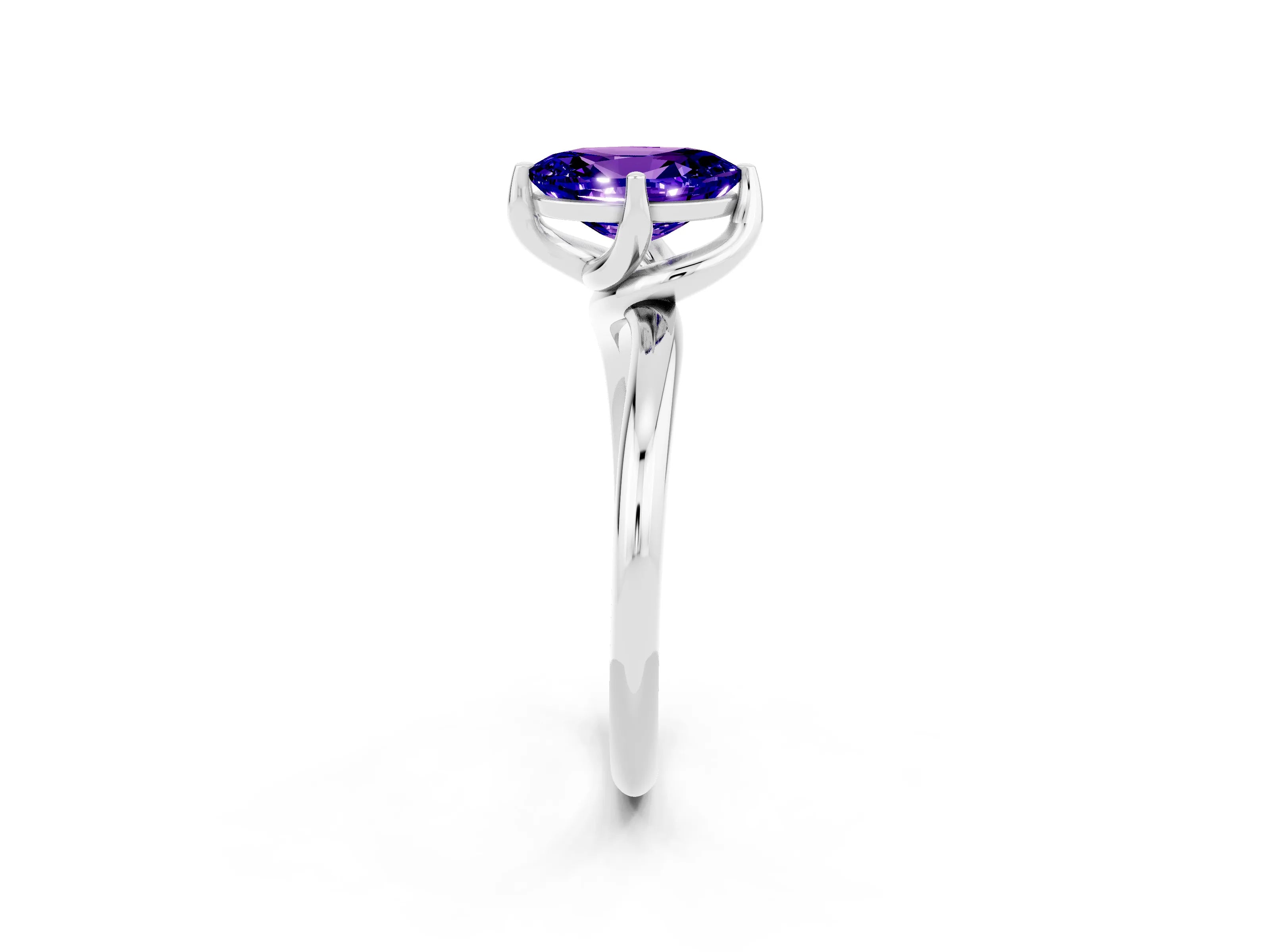 White gold Oval Cut Tanzanite Solitaire Engagement Ring with Four-Prong Setting and Classic Band_14