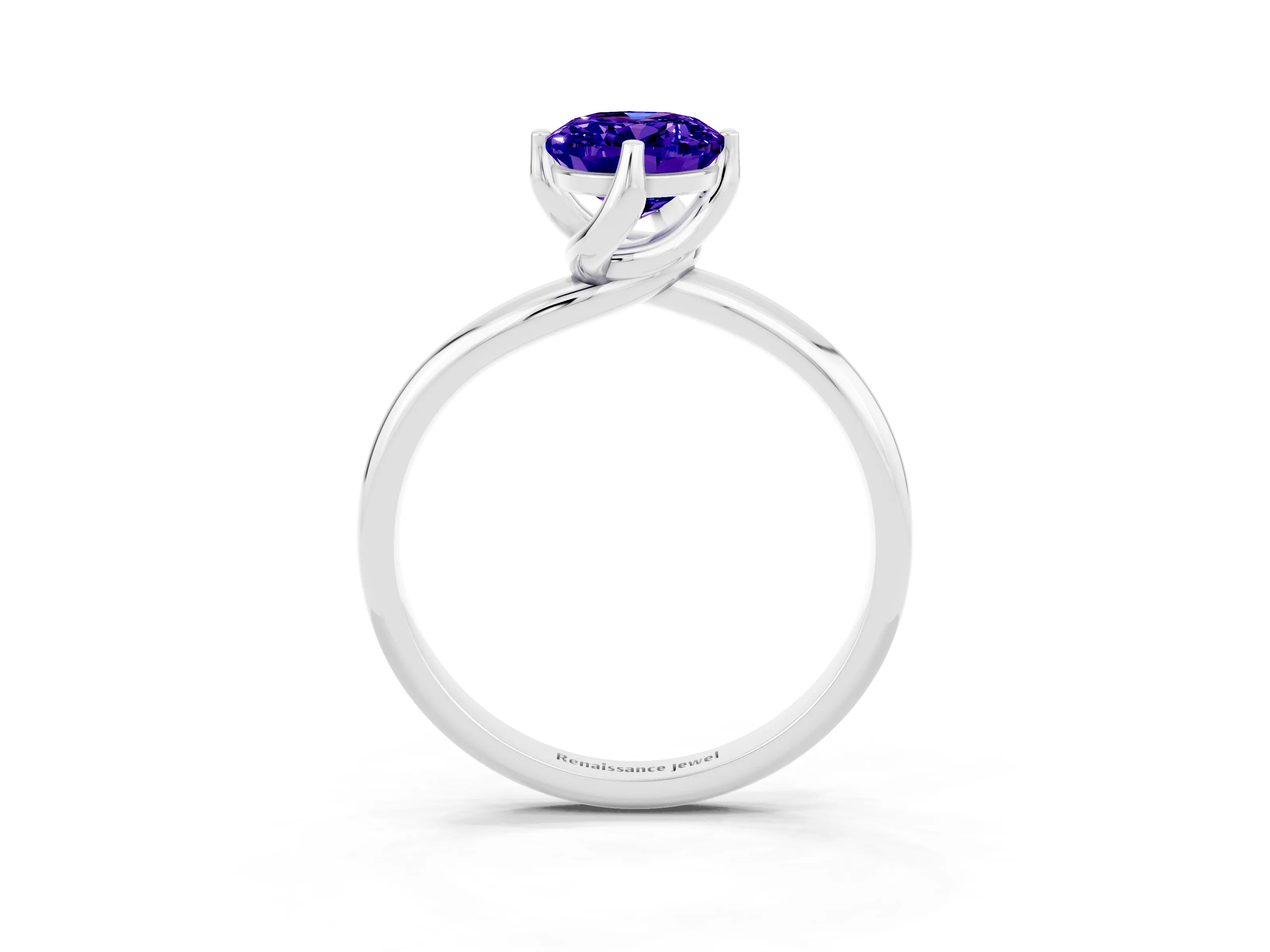 White gold Oval Cut Tanzanite Solitaire Engagement Ring with Four-Prong Setting and Classic Band_15
