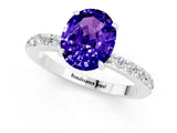 White gold Oval Cut Tanzanite Solitaire Engagement Ring with Pavé Band and Four-Prong Setting_1