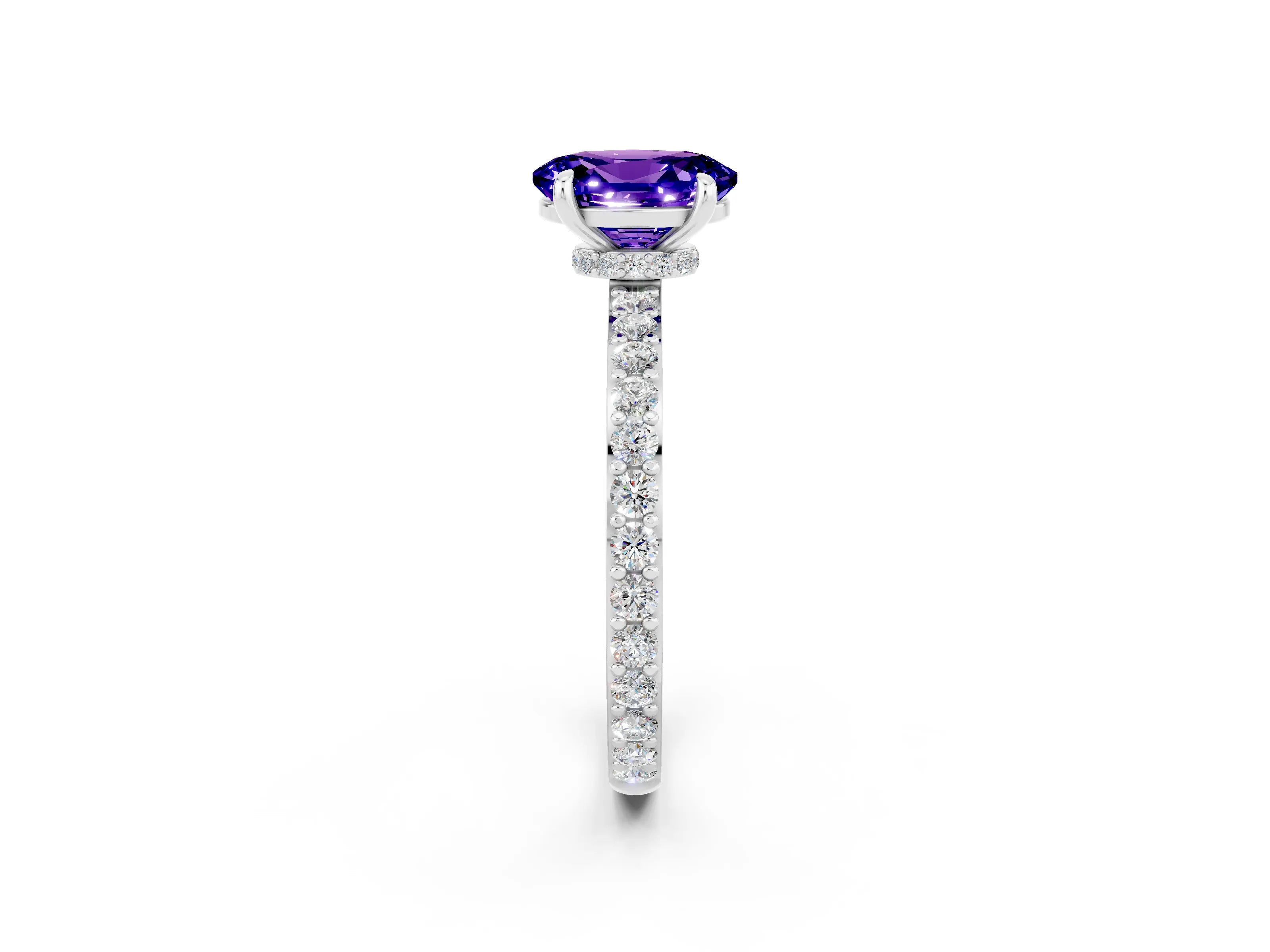 White gold Oval Cut Tanzanite Solitaire Engagement Ring with Pavé Band and Four-Prong Setting_2