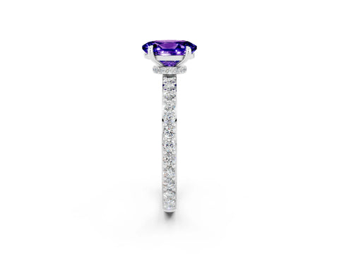 White gold Oval Cut Tanzanite Solitaire Engagement Ring with Pavé Band and Four-Prong Setting_2