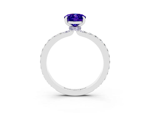 White gold Oval Cut Tanzanite Solitaire Engagement Ring with Pavé Band and Four-Prong Setting_3