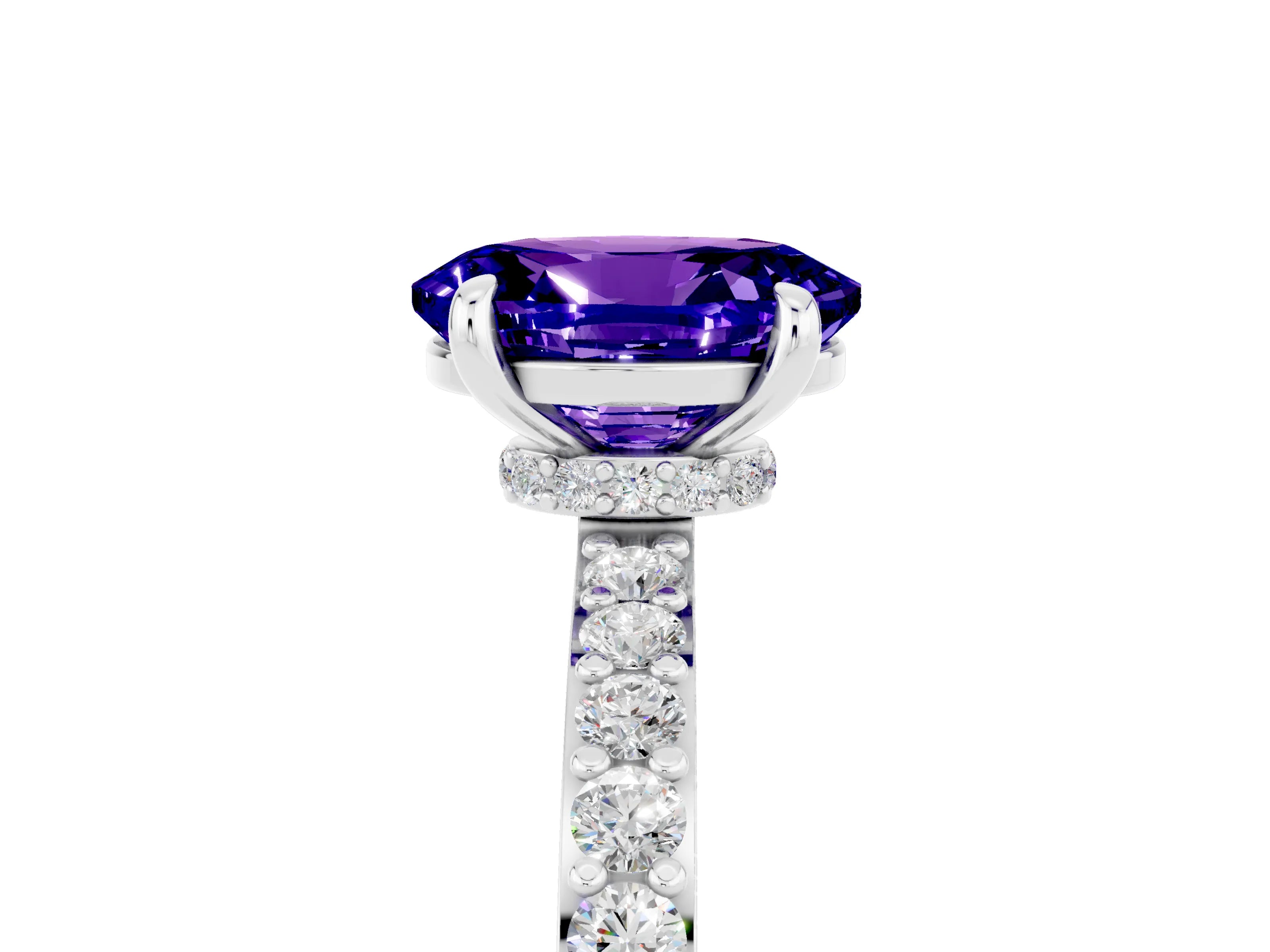White gold Oval Cut Tanzanite Solitaire Engagement Ring with Pavé Band and Four-Prong Setting_5