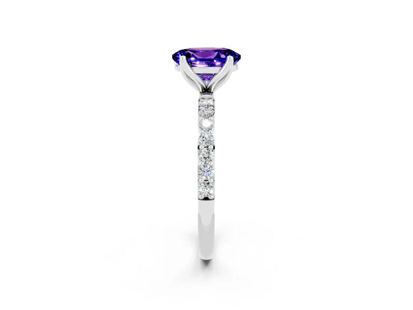Platinum Oval Cut Tanzanite Solitaire Engagement Ring with Round  Pavé Band and Prong Setting