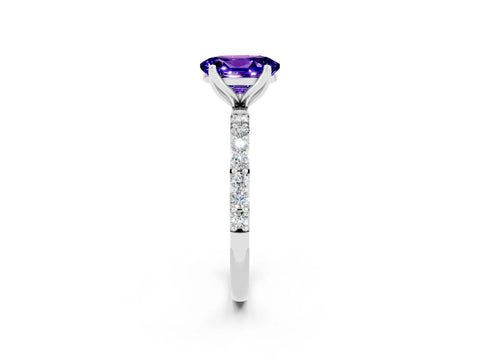 White gold Oval Cut Tanzanite Solitaire Engagement Ring with Pavé Band and Prong Setting_2