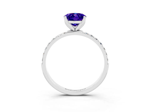 White gold Oval Cut Tanzanite Solitaire Engagement Ring with Pavé Band and Prong Setting_3