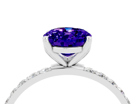 White gold Oval Cut Tanzanite Solitaire Engagement Ring with Pavé Band and Prong Setting_4