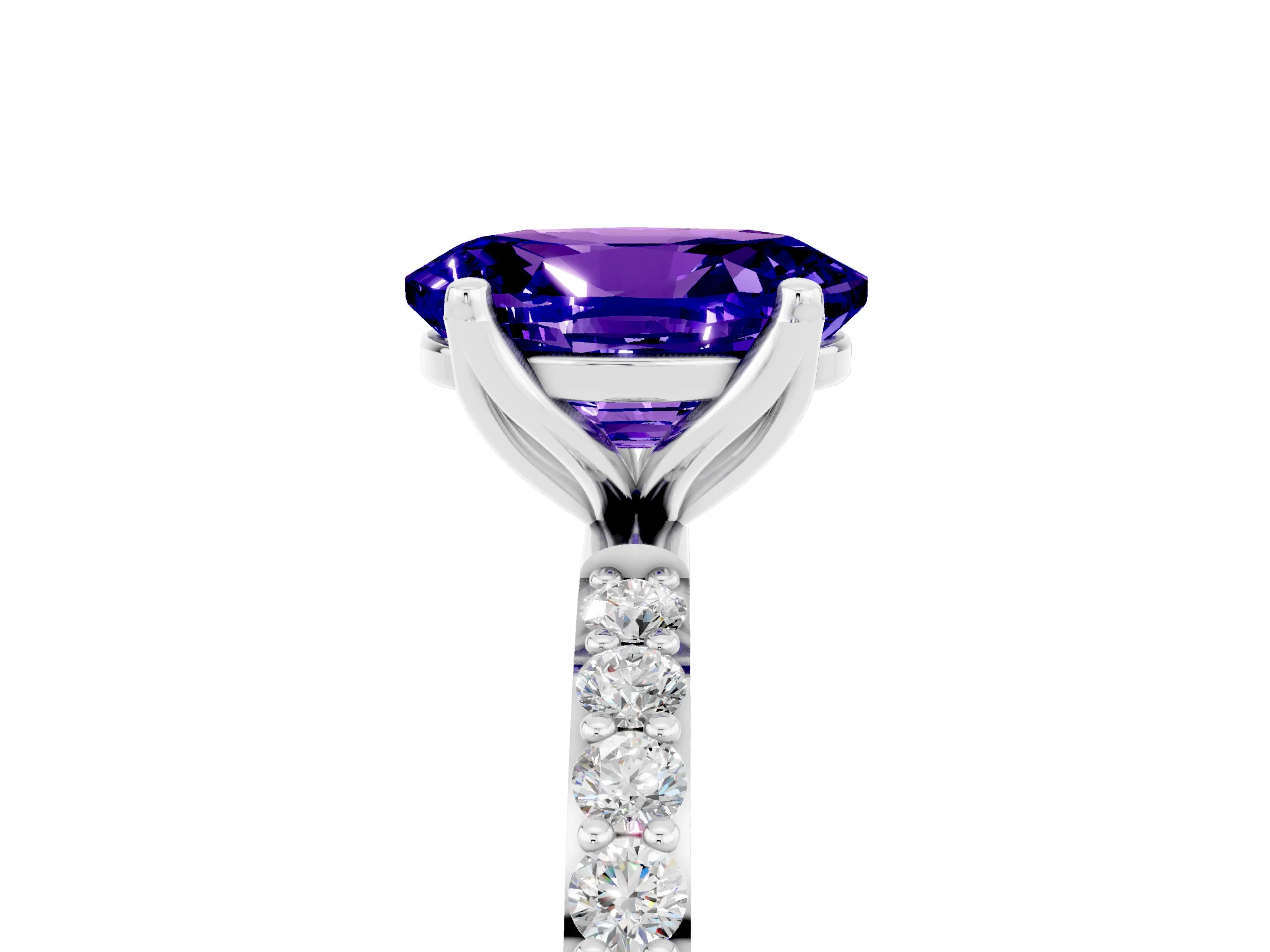 White gold Oval Cut Tanzanite Solitaire Engagement Ring with Pavé Band and Prong Setting_5