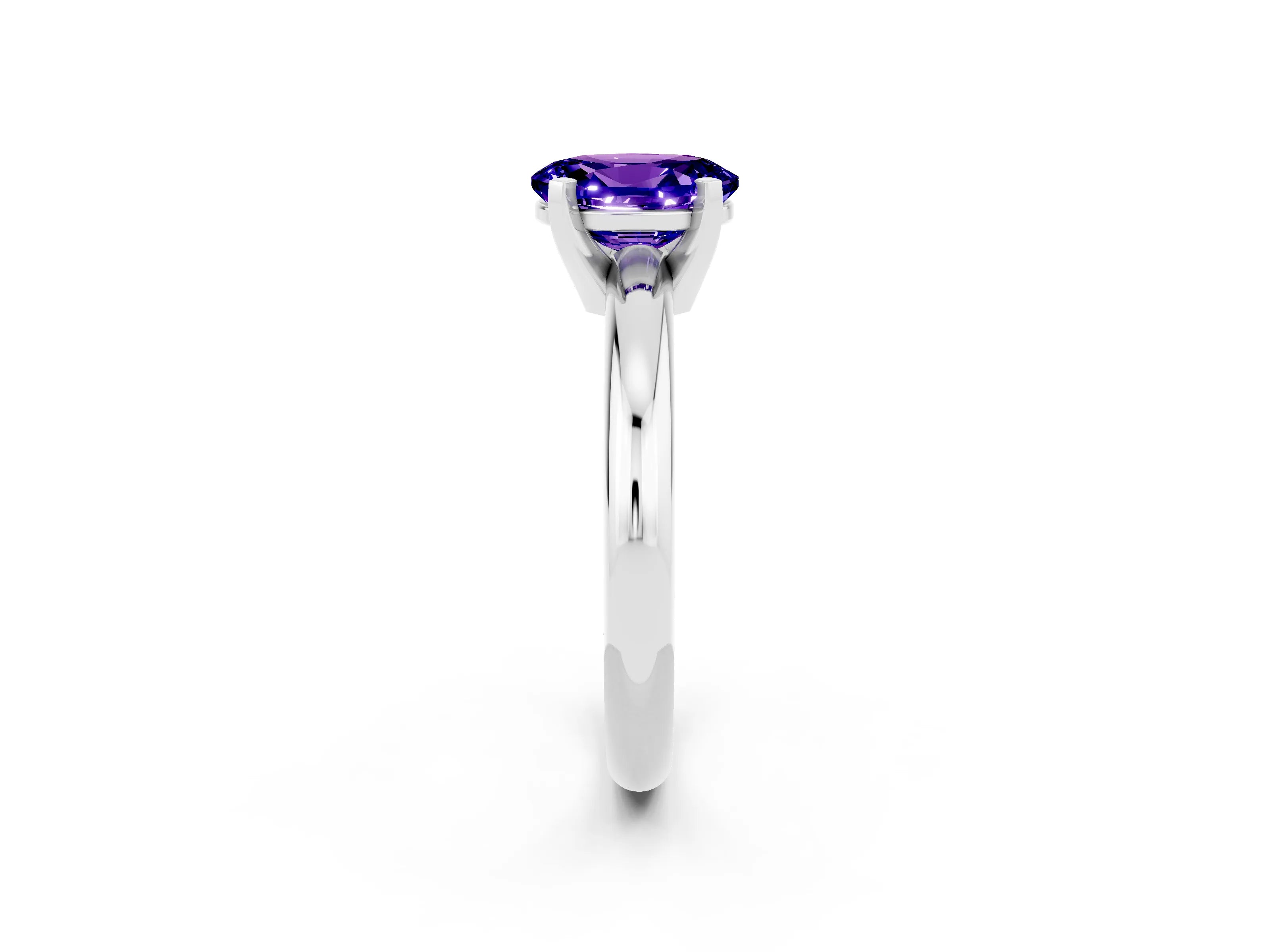 White gold Oval Cut Tanzanite Solitaire Engagement Ring with Round Band and Four-Prong Setting_2