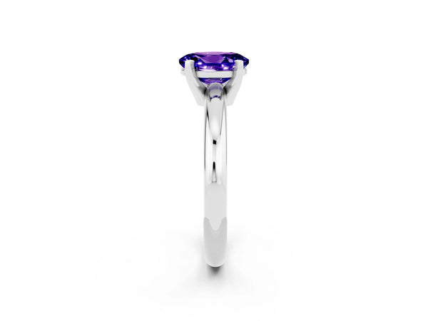 Silver Oval Cut Tanzanite Solitaire Engagement Ring with Round Band and Four-Prong Setting
