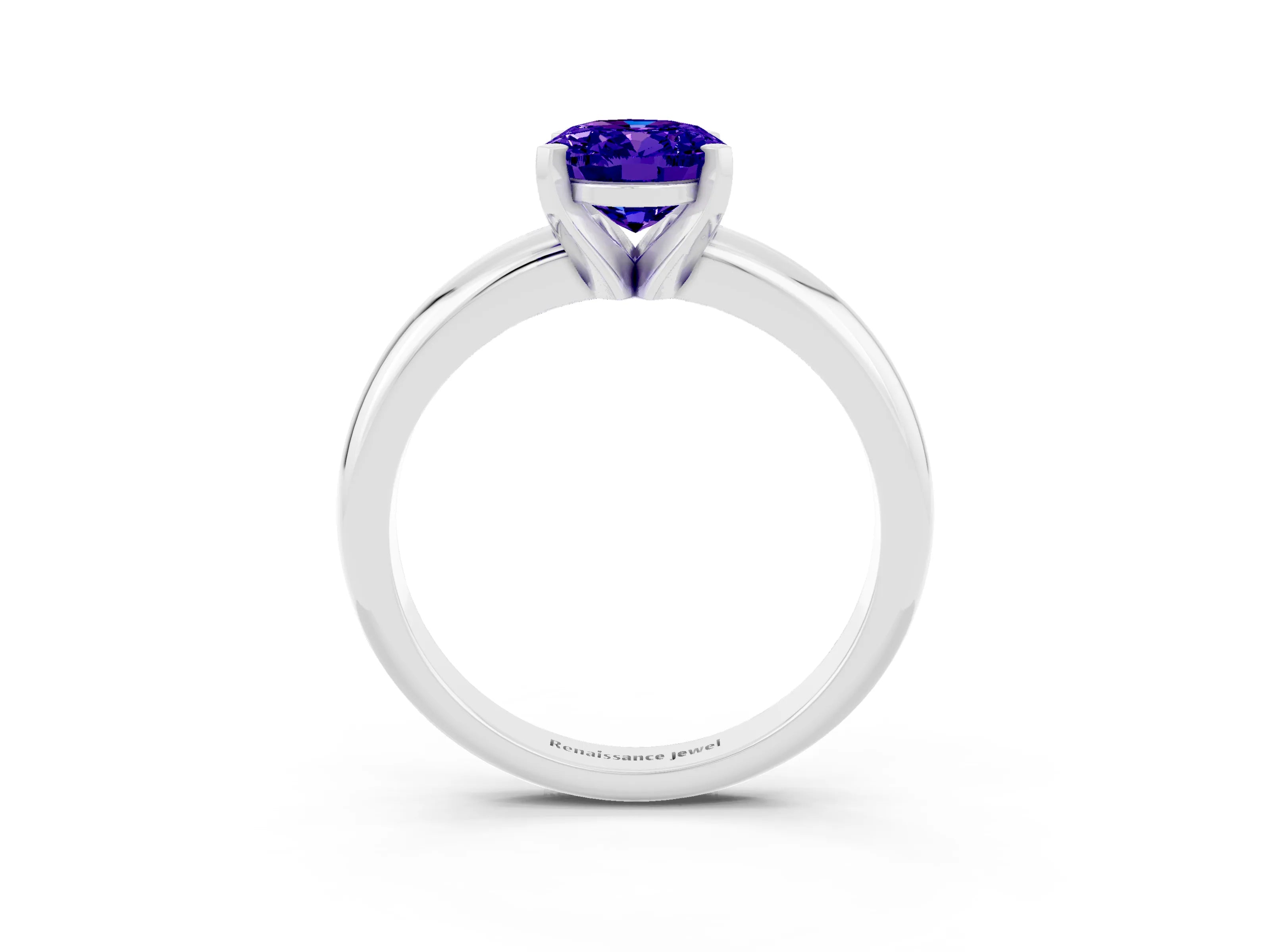White gold Oval Cut Tanzanite Solitaire Engagement Ring with Round Band and Four-Prong Setting_3