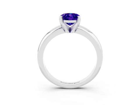 White gold Oval Cut Tanzanite Solitaire Engagement Ring with Round Band and Four-Prong Setting_3