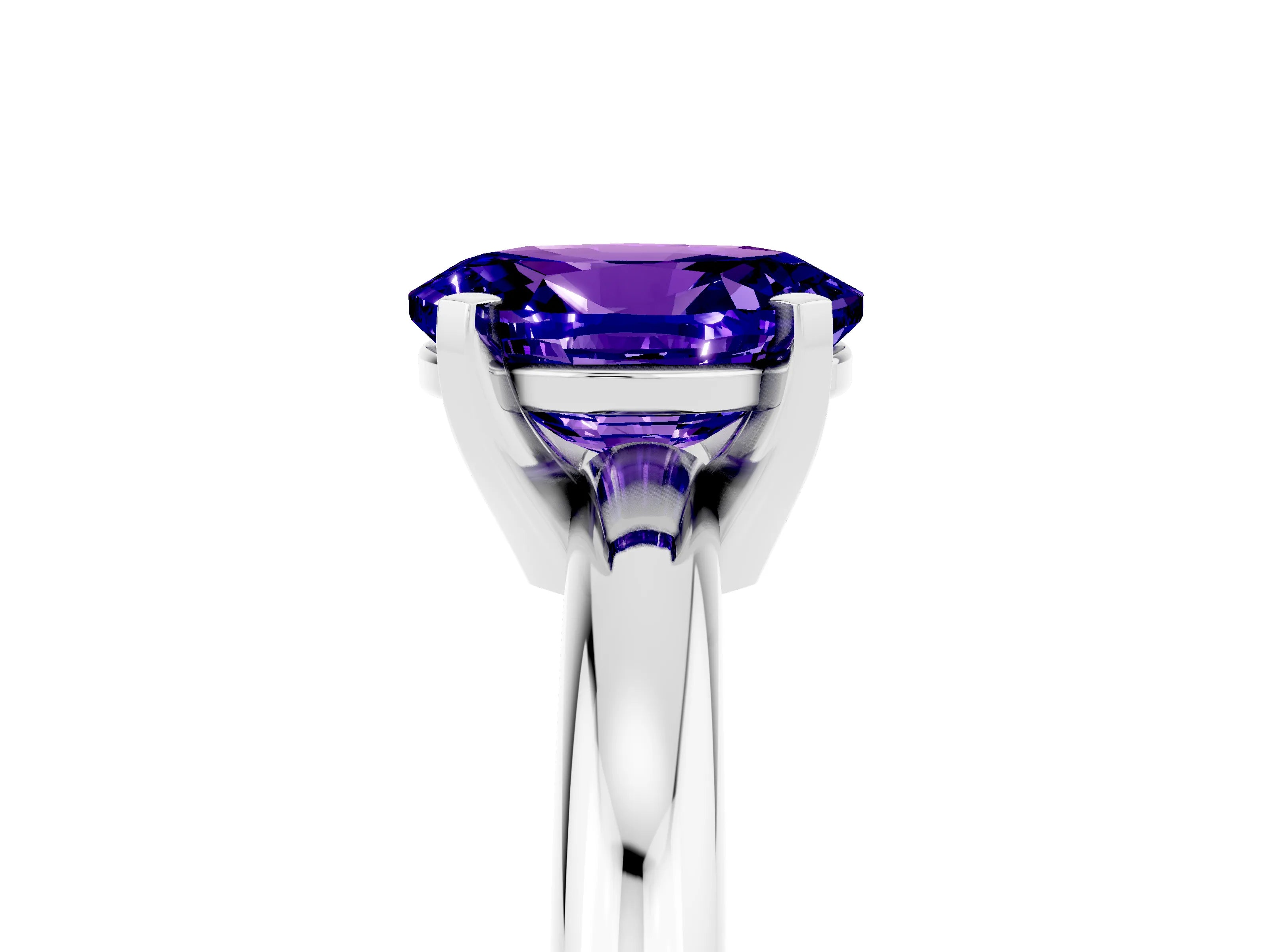White gold Oval Cut Tanzanite Solitaire Engagement Ring with Round Band and Four-Prong Setting_5
