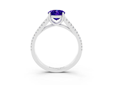 White gold Oval Cut Tanzanite Solitaire Engagement Ring with Split Shank Pavé Band_3