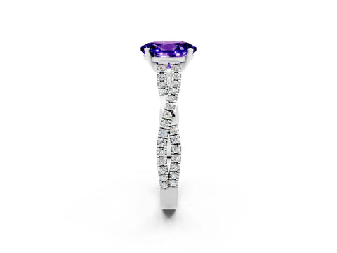 White gold Oval Cut Tanzanite Solitaire Engagement Ring with Twisted Pavé Band and Four-Prong Setting_2