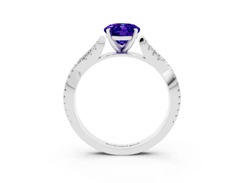 White gold Oval Cut Tanzanite Solitaire Engagement Ring with Twisted Pavé Band and Four-Prong Setting_3
