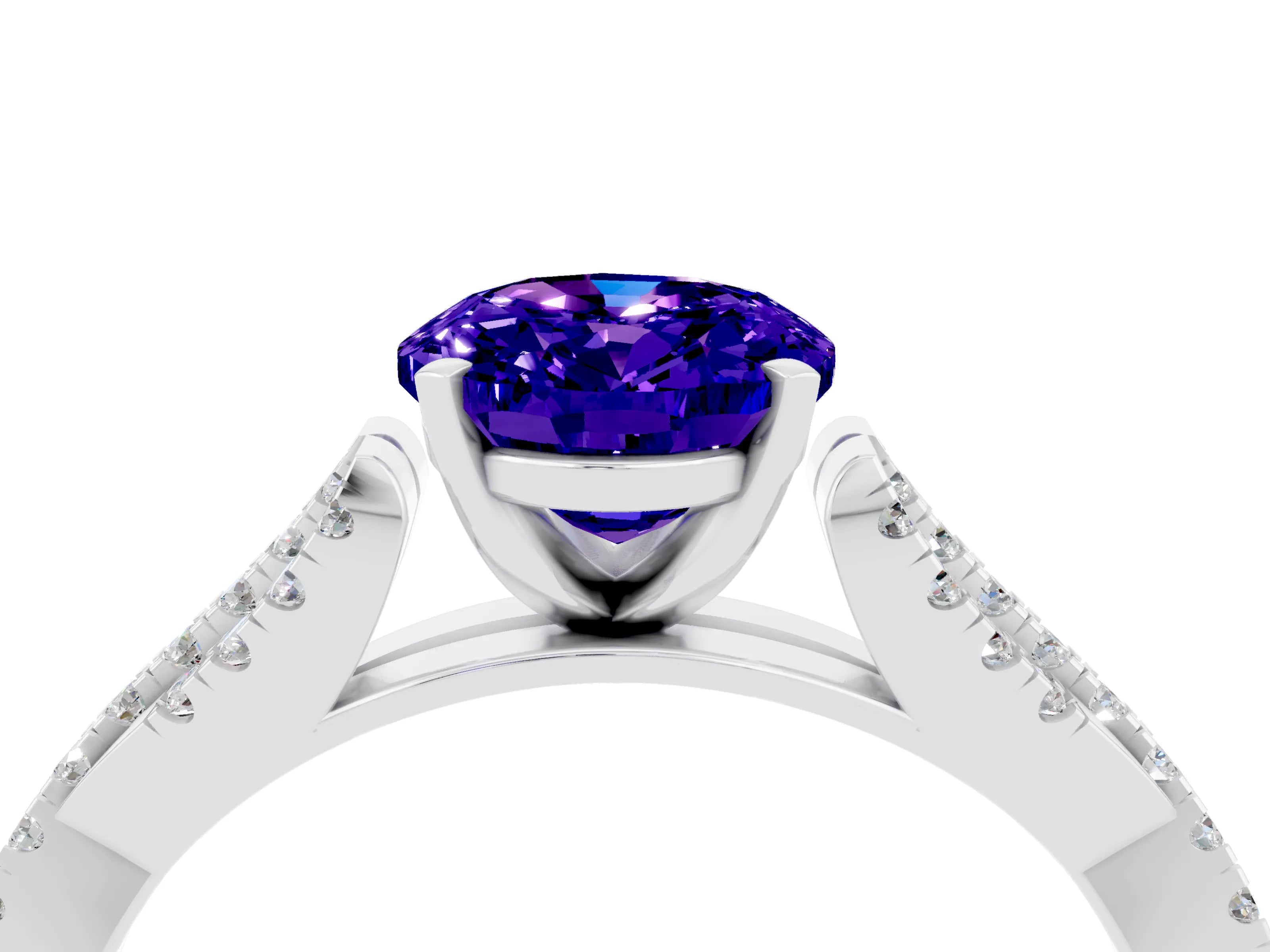 White gold Oval Cut Tanzanite Solitaire Engagement Ring with Twisted Pavé Band and Four-Prong Setting_4