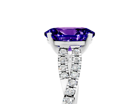 White gold Oval Cut Tanzanite Solitaire Engagement Ring with Twisted Pavé Band and Four-Prong Setting_5