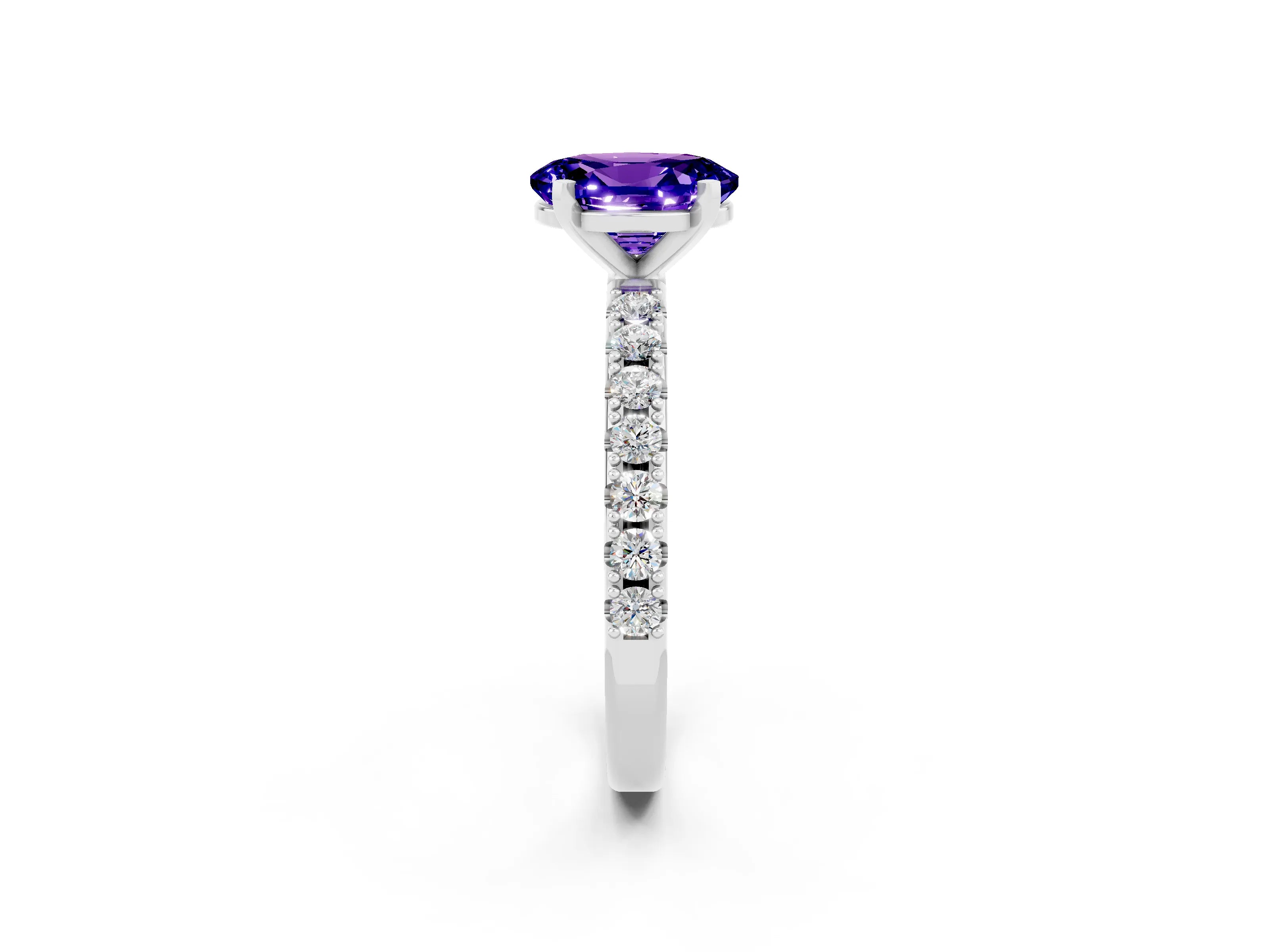 White gold Oval Cut Tanzanite Solitaire Pavé Band with Four-Prong Setting_2