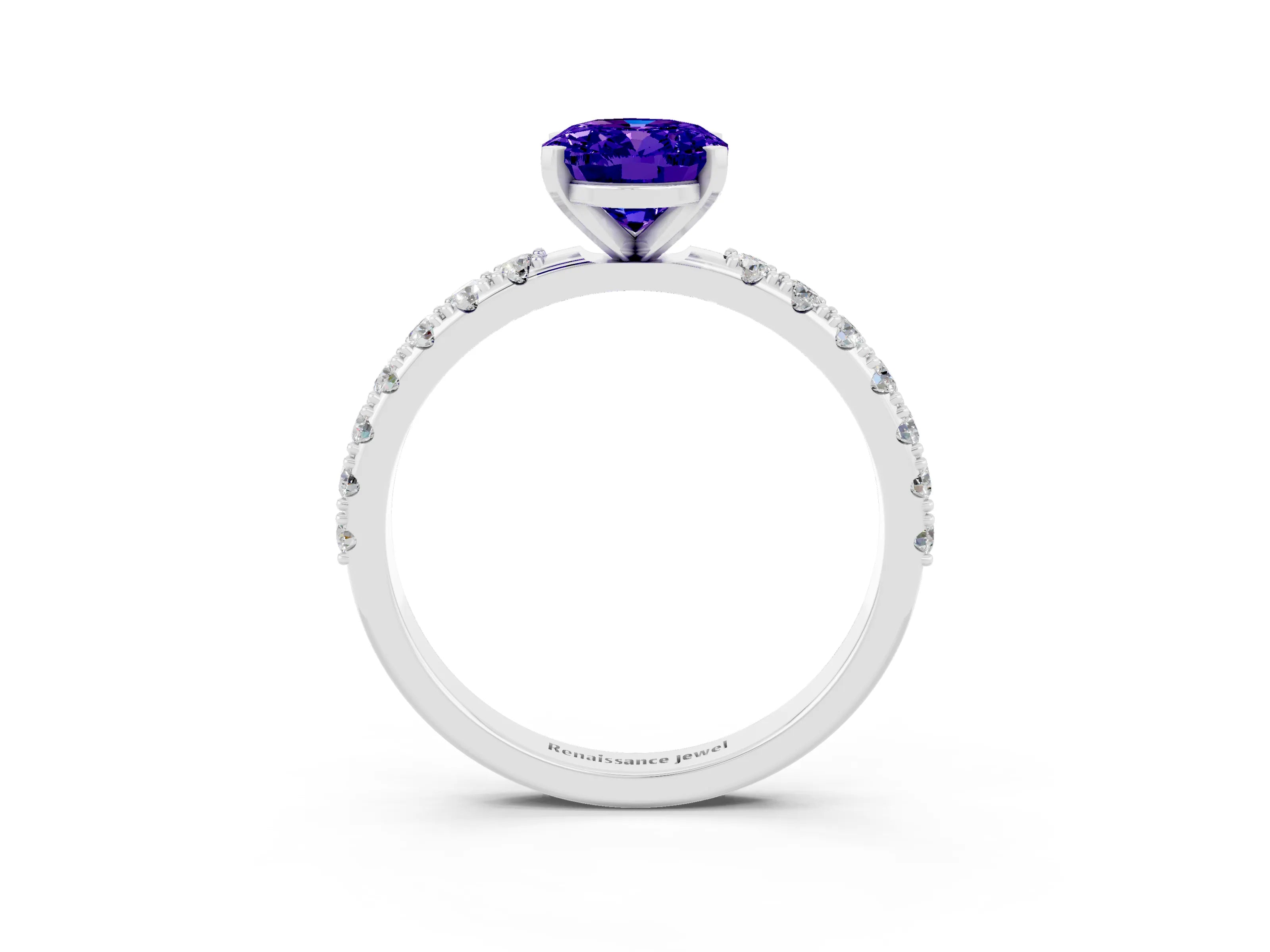 White gold Oval Cut Tanzanite Solitaire Pavé Band with Four-Prong Setting_3