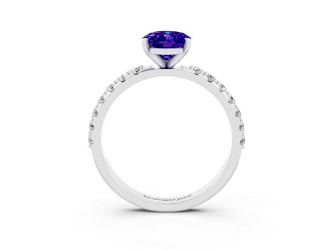 White gold Oval Cut Tanzanite Solitaire Pavé Band with Four-Prong Setting_3