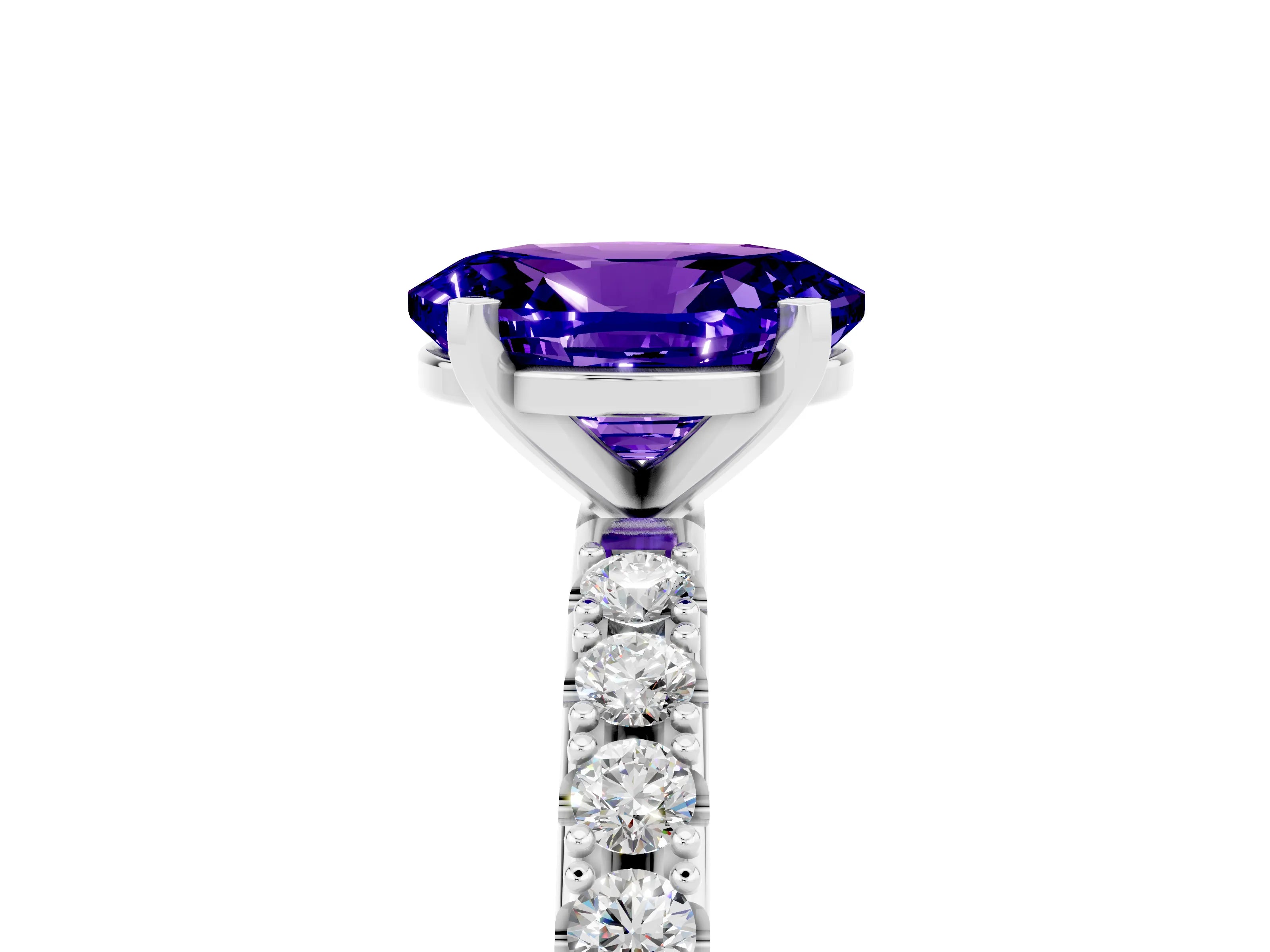 White gold Oval Cut Tanzanite Solitaire Pavé Band with Four-Prong Setting_5