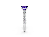White gold Oval Cut Tanzanite Solitaire Pavé Engagement Ring with Round Band and Prong Setting_14
