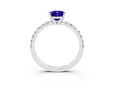 White gold Oval Cut Tanzanite Solitaire Pavé Engagement Ring with Round Band and Prong Setting_15