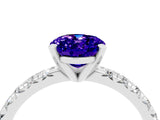 White gold Oval Cut Tanzanite Solitaire Pavé Engagement Ring with Round Band and Prong Setting_16